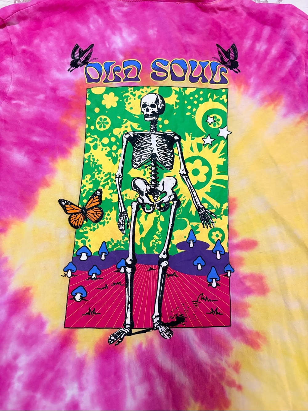 Skeleton back Tie-Dye Pink & Yellow Long Sleeve Women's Top, size M